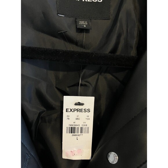 Express Black Faux Leather Cropped Jacket Puff Sleeves Y2K Inspired Large NEW - Picture 8 of 8